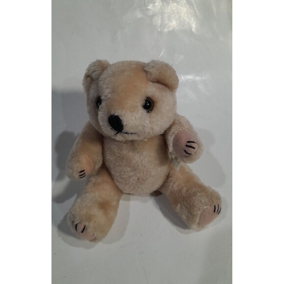 Vintage Teddy Bear, Jointed Stuffed Light Gold Tan by Ben Franklin Stores 8 Inch - Picture 1 of 4